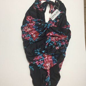 Womens L One Piece Swimsuit  Swimwear High V Neck Bathing Suit Floral